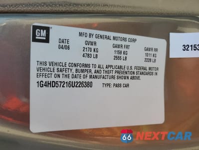 Zdjęcie 12 z 12 samochodu: 2006 BUICK LUCERNE CXL VIN:1G4HD57216U226380 - miniatura