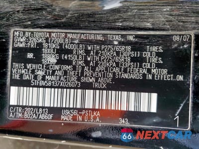 Zdjęcie 12 z 12 samochodu: 2007 TOYOTA TUNDRA CREWMAX LIMITED VIN:5TFDV58137X026073 - miniatura