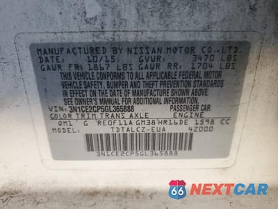 Zdjęcie 12 z 13 samochodu: 2016 NISSAN VERSA NOTE S VIN:3N1CE2CP5GL365888 - miniatura