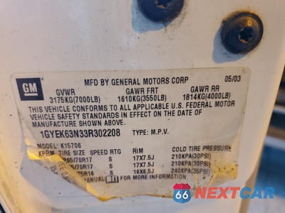 Zdjęcie 13 z 13 samochodu: 2003 CADILLAC ESCALADE LUXURY VIN:1GYEK63N33R302208 - miniatura