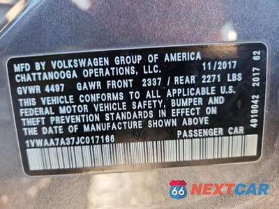 Zdjęcie 12 z 12 samochodu: 2018 VOLKSWAGEN PASSAT S VIN:1VWAA7A37JC017166 - miniatura