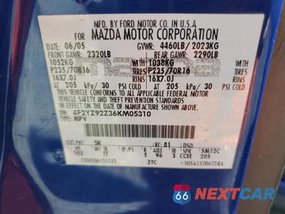 Zdjęcie 13 z 13 samochodu: 2006 MAZDA TRIBUTE I VIN:4F2YZ92Z36KM05310 - miniatura
