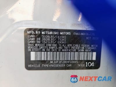 Zdjęcie 13 z 13 samochodu: 2019 MITSUBISHI MIRAGE G4 ES VIN:ML32F3FJ5KHF03445 - miniatura
