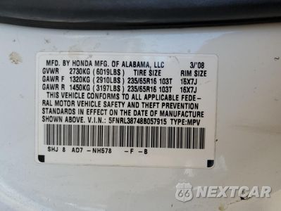 Zdjęcie 13 z 13 samochodu: 2008 HONDA ODYSSEY EXL VIN:5FNRL38748B057915 - miniatura