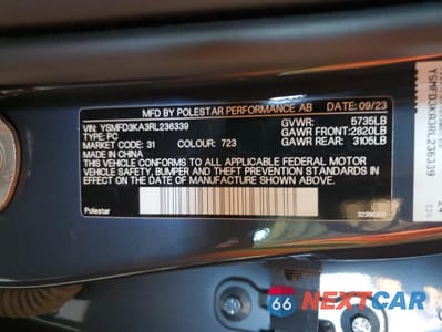 Zdjęcie 12 z 14 samochodu: 2024 POLESTAR 2 VIN:YSMFD3KA3RL236339 - miniatura