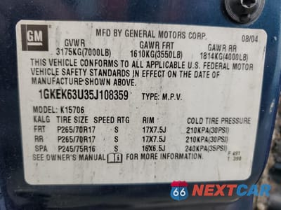 Zdjęcie 12 z 12 samochodu: 2005 GMC YUKON DENALI VIN:1GKEK63U35J108359 - miniatura