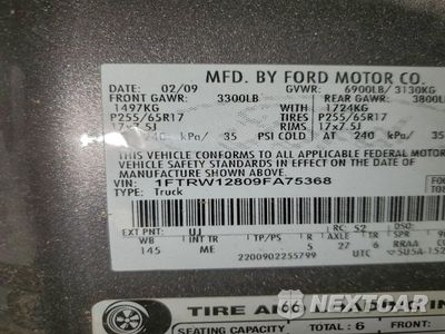 Zdjęcie 14 z 14 samochodu: 2009 FORD F150 SUPERCREW VIN:1FTRW12809FA75368 - miniatura