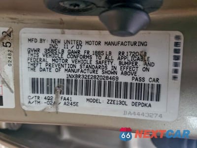 Zdjęcie 13 z 13 samochodu: 2008 TOYOTA COROLLA CE VIN:1NXBR32E28Z028469 - miniatura