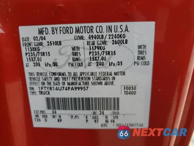 Zdjęcie 12 z 12 samochodu: 2004 FORD RANGER SUPER CAB VIN:1FTYR14U74PA99957 - miniatura