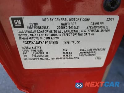 Zdjęcie 12 z 12 samochodu: 2001 CHEVROLET SILVERADO K1500 HEAVY DUTY VIN:1GCGK13UX1F159295 - miniatura