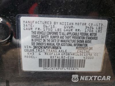 Zdjęcie 15 z 15 samochodu: 2015 NISSAN VERSA S VIN:3N1CN7APXFL955874 - miniatura