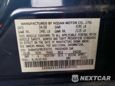 Zdjęcie 14 z 15 samochodu: 2008 NISSAN MAXIMA SE VIN:1N4BA41E98C836591 - miniatura