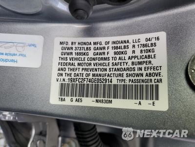 Zdjęcie 14 z 15 samochodu: 2016 HONDA CIVIC EX VIN:19XFC2F74GE052914 - miniatura