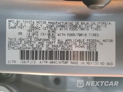 Zdjęcie 14 z 15 samochodu: 2015 TOYOTA TACOMA DOUBLE CAB VIN:3TMLU4ENXFM190358 - miniatura