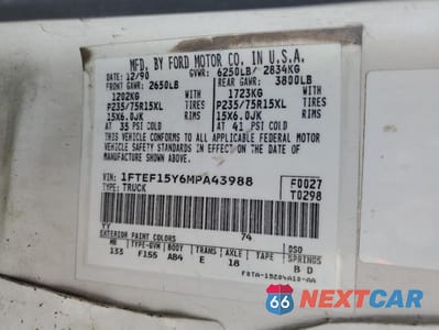 Zdjęcie 14 z 14 samochodu: 1991 FORD F150 VIN:1FTEF15Y6MPA43988 - miniatura