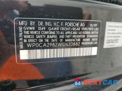 Zdjęcie 14 z 15 samochodu: 1998 PORSCHE BOXSTER VIN:WP0CA2982WU620882 - miniatura