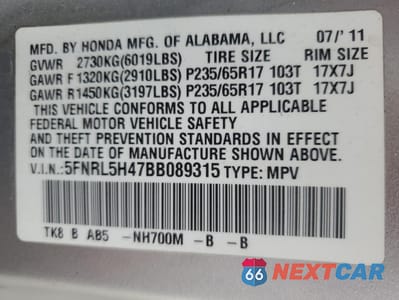Zdjęcie 14 z 15 samochodu: 2011 HONDA ODYSSEY EX VIN:5FNRL5H47BB089315 - miniatura