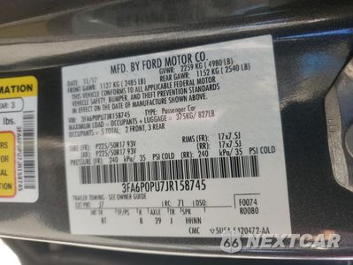 Zdjęcie 14 z 15 samochodu: 2018 FORD FUSION SE PHEV VIN:3FA6P0PU7JR158745 - miniatura