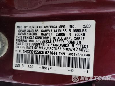 Zdjęcie 15 z 16 samochodu: 2003 HONDA CIVIC LX VIN:1HGES15563L021644 - miniatura