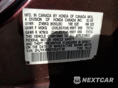 Zdjęcie 12 z 12 samochodu: 2007 HONDA RIDGELINE RTL VIN:2HJYK16597H524738 - miniatura
