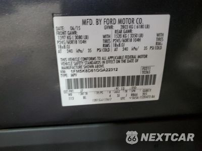 Zdjęcie 15 z 16 samochodu: 2016 FORD EXPLORER XLT VIN:1FM5K8D81GGA22312 - miniatura