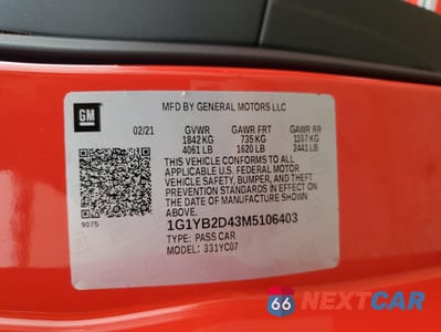 Zdjęcie 14 z 14 samochodu: 2021 CHEVROLET CORVETTE STINGRAY 2LT VIN:1G1YB2D43M5106403 - miniatura