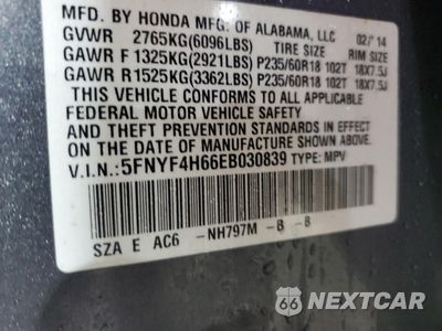 Zdjęcie 15 z 16 samochodu: 2014 HONDA PILOT EXL VIN:5FNYF4H66EB030839 - miniatura