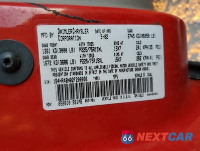 Zdjęcie 15 z 15 samochodu: 2002 DODGE DURANGO SLT VIN:1B4HR48N02F200096 - miniatura