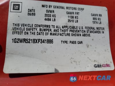 Zdjęcie 10 z 10 samochodu: 1999 PONTIAC GRAND PRIX GTP VIN:1G2WR5218XF341886 - miniatura