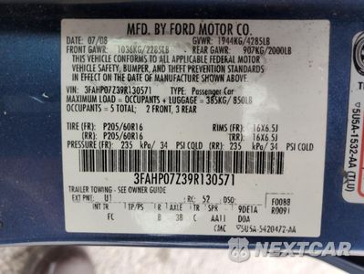 Zdjęcie 15 z 16 samochodu: 2009 FORD FUSION SE VIN:3FAHP07Z39R130571 - miniatura