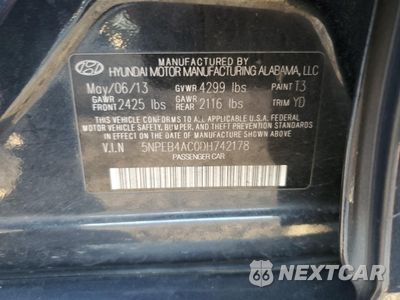 Zdjęcie 13 z 13 samochodu: 2013 HYUNDAI SONATA GLS VIN:5NPEB4AC0DH742178 - miniatura