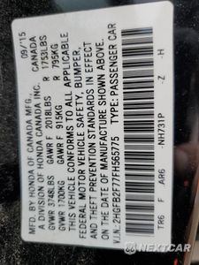 Zdjęcie 14 z 14 samochodu: 2015 HONDA CIVIC SE VIN:2HGFB2F77FH565775 - miniatura
