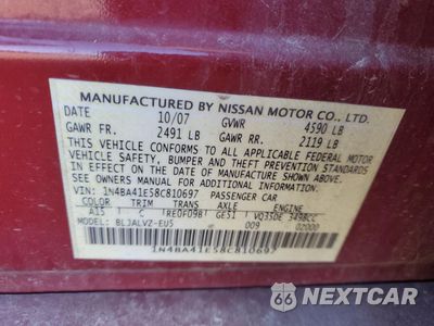 Zdjęcie 13 z 13 samochodu: 2008 NISSAN MAXIMA SE VIN:1N4BA41E58C810697 - miniatura