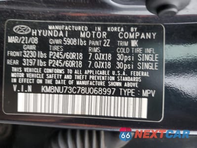 Zdjęcie 13 z 14 samochodu: 2008 HYUNDAI VERACRUZ GLS VIN:KM8NU73C78U068997 - miniatura