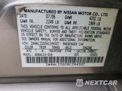 Zdjęcie 14 z 14 samochodu: 2006 NISSAN ALTIMA S VIN:1N4AL11D26C244507 - miniatura