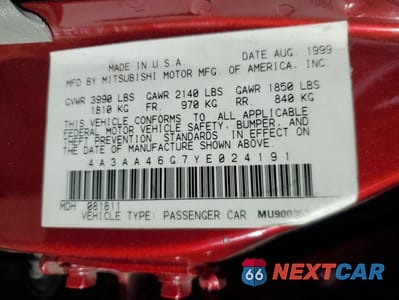 Zdjęcie 13 z 13 samochodu: 2000 MITSUBISHI GALANT ES VIN:4A3AA46G7YE024191 - miniatura