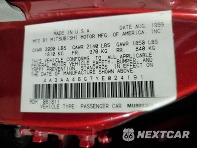 Zdjęcie 13 z 13 samochodu: 2000 MITSUBISHI GALANT ES VIN:4A3AA46G7YE024191 - miniatura