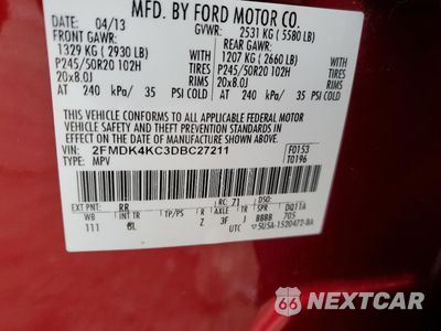 Zdjęcie 14 z 15 samochodu: 2013 FORD EDGE LIMITED VIN:2FMDK4KC3DBC27211 - miniatura