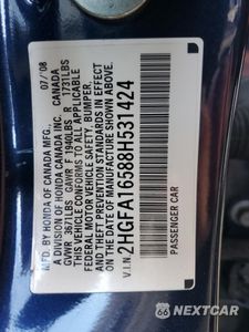 Zdjęcie 12 z 12 samochodu: 2008 HONDA CIVIC LX VIN:2HGFA16588H531424 - miniatura
