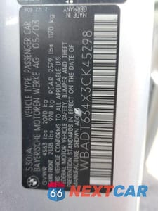 Zdjęcie 12 z 12 samochodu: 2003 BMW 530 I AUTOMATIC VIN:WBADT634X3CK45298 - miniatura