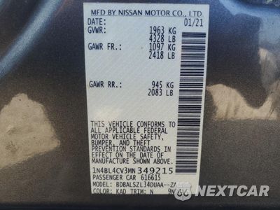 Zdjęcie 12 z 12 samochodu: 2021 NISSAN ALTIMA SR VIN:1N4BL4CV3MN349215 - miniatura
