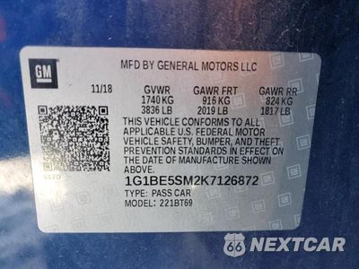 Zdjęcie 12 z 12 samochodu: 2019 CHEVROLET CRUZE LT VIN:1G1BE5SM2K7126872 - miniatura