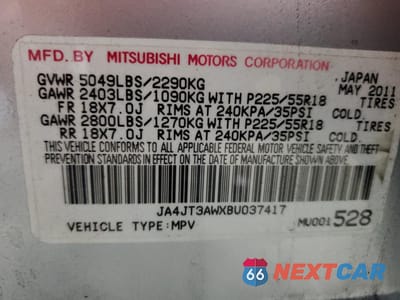 Zdjęcie 16 z 17 samochodu: 2011 MITSUBISHI OUTLANDER SE VIN:JA4JT3AWXBU037417 - miniatura