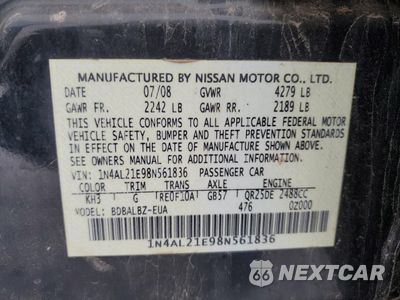 Zdjęcie 13 z 13 samochodu: 2008 NISSAN ALTIMA 2.5 VIN:1N4AL21E98N561836 - miniatura