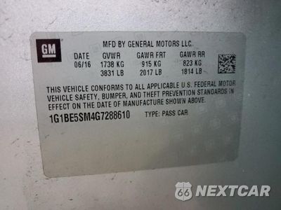Zdjęcie 12 z 12 samochodu: 2016 CHEVROLET CRUZE LT VIN:1G1BE5SM4G7288610 - miniatura
