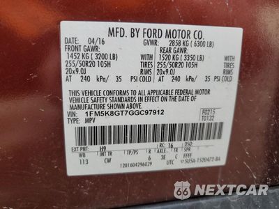 Zdjęcie 15 z 16 samochodu: 2016 FORD EXPLORER SPORT VIN:1FM5K8GT7GGC97912 - miniatura