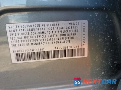 Zdjęcie 12 z 12 samochodu: 2007 VOLKSWAGEN RABBIT VIN:WVWCR71K47W111962 - miniatura