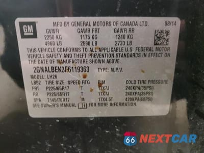 Zdjęcie 13 z 13 samochodu: 2015 CHEVROLET EQUINOX LT VIN:2GNALBEK3F6119363 - miniatura
