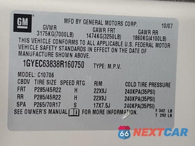 Zdjęcie 13 z 13 samochodu: 2008 CADILLAC ESCALADE LUXURY VIN:1GYEC63838R160750 - miniatura