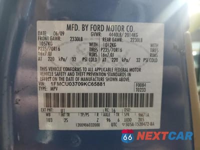 Zdjęcie 13 z 13 samochodu: 2009 FORD ESCAPE XLT VIN:1FMCU03709KC65881 - miniatura